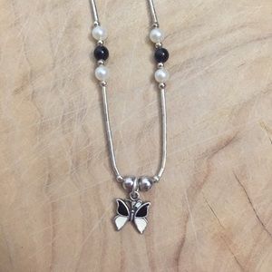 Southwest liquid silver onyx butterfly necklace